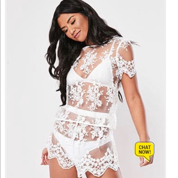 Missguided Lace Top & Shorts Set - Picture 1 of 1